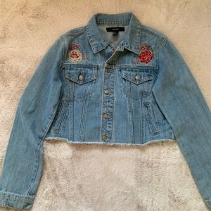 rose embroidered jean jacket